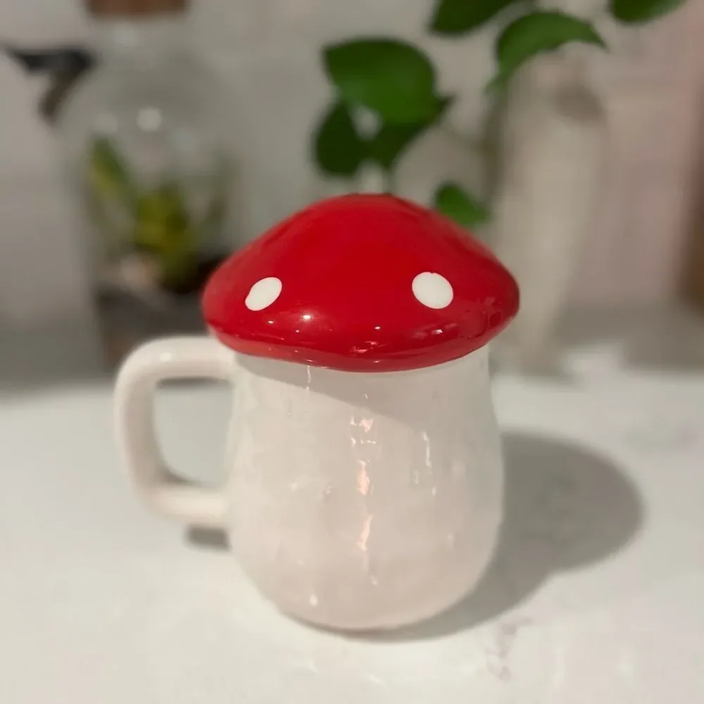 Cozy Cottagecore Goblin Forest Fairy White Ceramic Mushroom Lid Mug